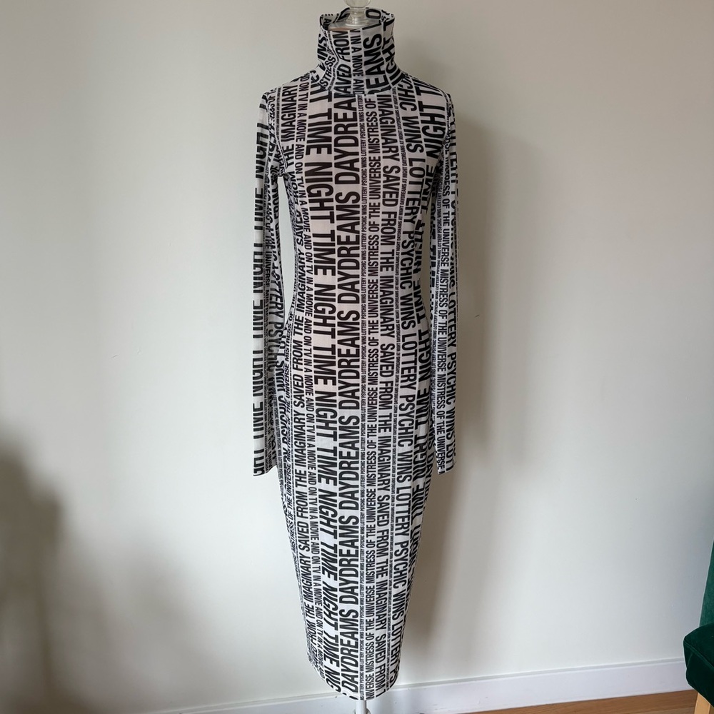 Ksubi The Opposite Mesh White Black Graphic Print Bodycon Midi Mock Neck Dress S - Picture 2 of 10